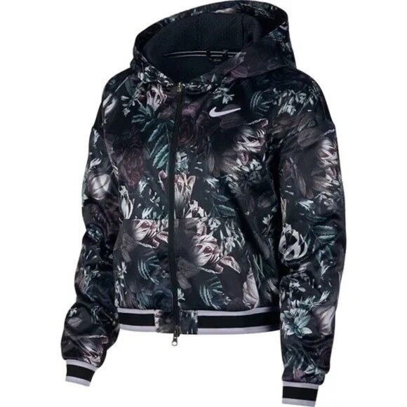Nike Jackets & Blazers - Nike Court Dri-FIT Dark Black Floral Tennis Jacket Windbreaker Women Large